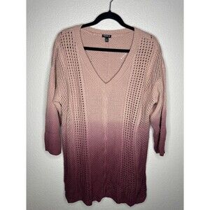 Torrid Sweater Womens 2X Pink Ombre V Neck Open Knit 3/4 Sleeve Cable Tunic